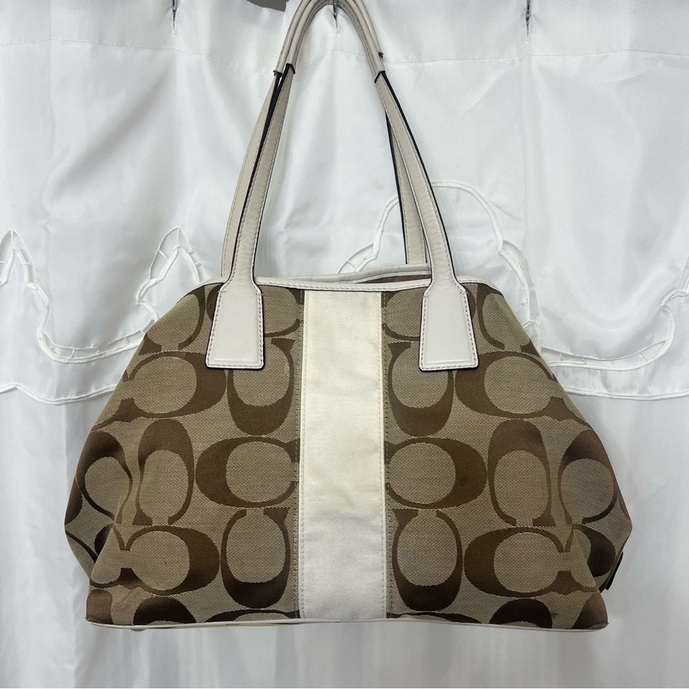 Coach Signature Stripe Canvas Tote Shoulder Bag Large #F13533